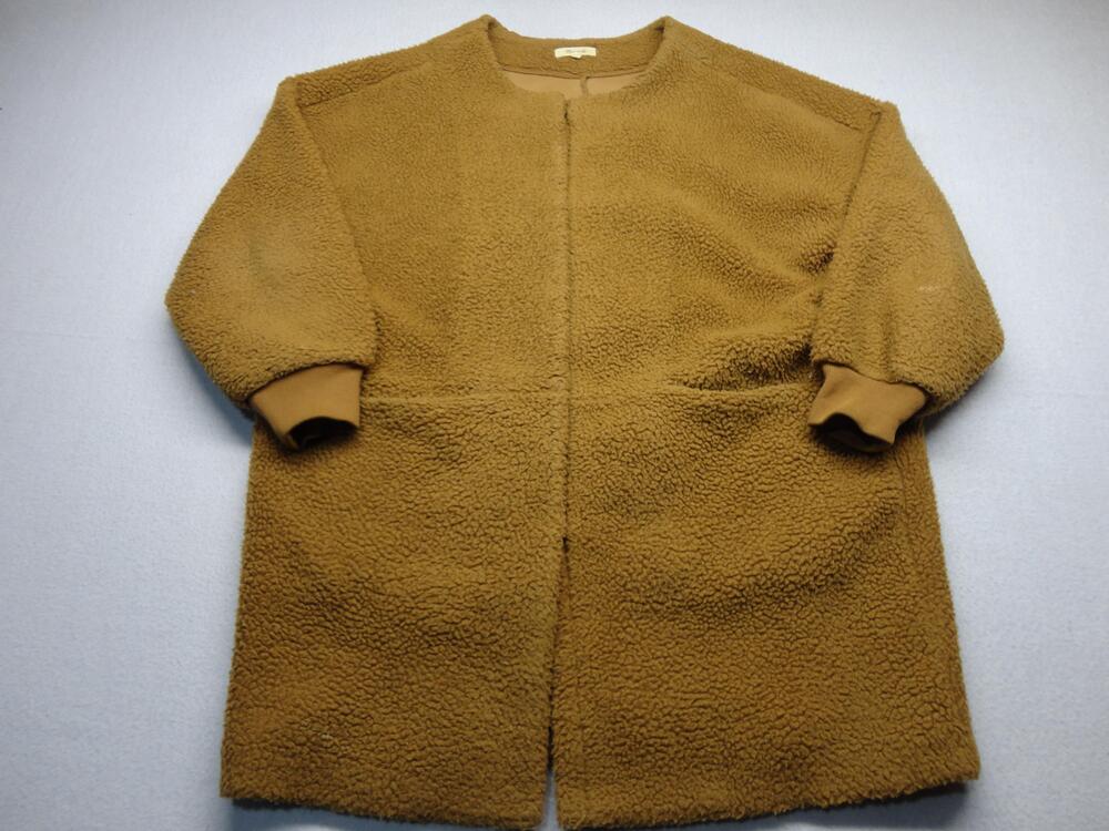 Madewell Coat Womens XL Brown Fleece Open Front Lined Teddy Overcoat Warm